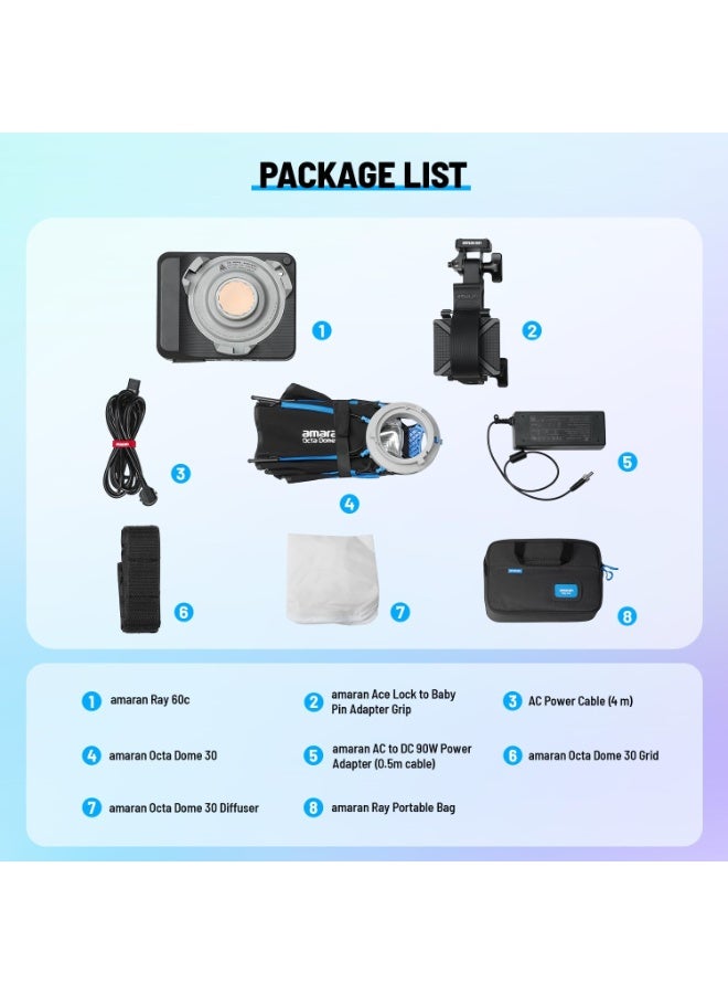 عماران أماران راي 60c ضوء استوديو محمول RGB COB للتصوير يوتيوب تيك توك تسجيل حفلات أفلام فلوق بث مباشر مكتب منزلي - Image 3